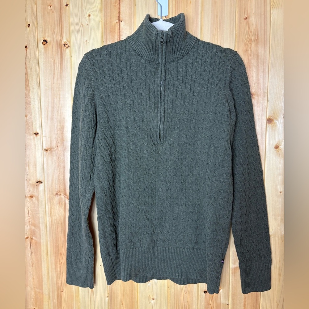 Polo Jeans Co Ralph Lauren XL 1/4 Zip Green Cable Knit Sweater Preppy Grandpa